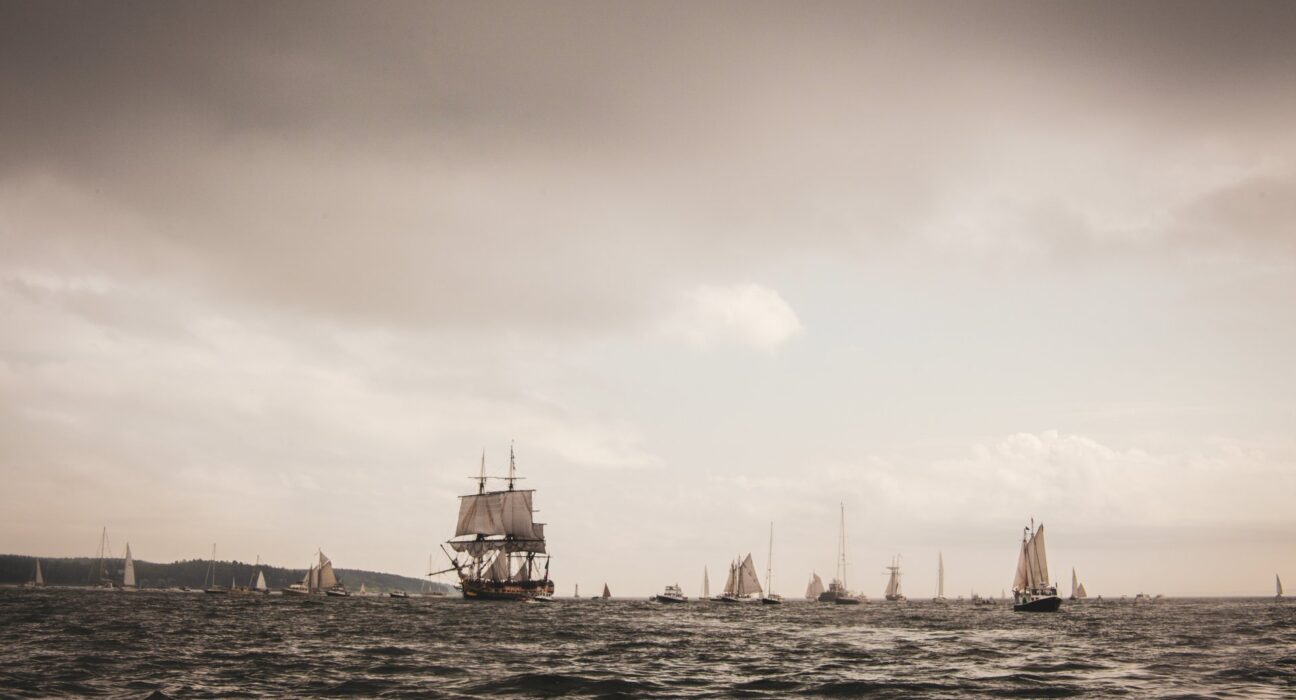 Illustration of trading ships in colonial era